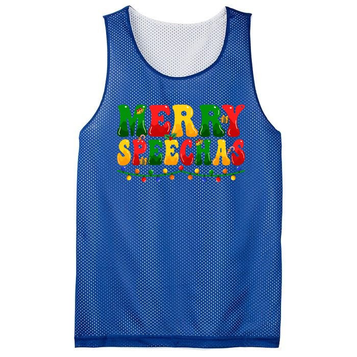 Merry Speechmas Xmas Light Slp Speech Therapist Christmas Great Gift Mesh Reversible Basketball Jersey Tank