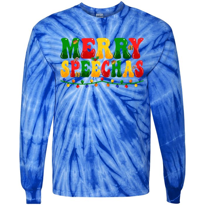 Merry Speechmas Xmas Light Slp Speech Therapist Christmas Great Gift Tie-Dye Long Sleeve Shirt