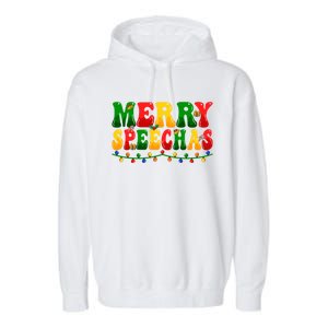 Merry Speechmas Xmas Light Slp Speech Therapist Christmas Great Gift Garment-Dyed Fleece Hoodie