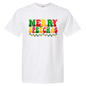 Merry Speechmas Xmas Light Slp Speech Therapist Christmas Great Gift Garment-Dyed Heavyweight T-Shirt