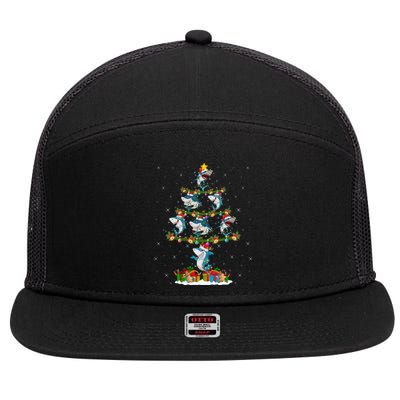 Merry Sharkmas Xmas Lighting Santa Shark Christmas Tree Great Gift 7 Panel Mesh Trucker Snapback Hat