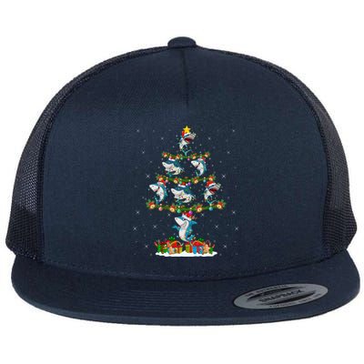 Merry Sharkmas Xmas Lighting Santa Shark Christmas Tree Great Gift Flat Bill Trucker Hat