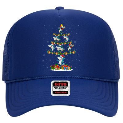 Merry Sharkmas Xmas Lighting Santa Shark Christmas Tree Great Gift High Crown Mesh Back Trucker Hat