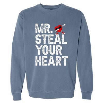 Mr. Steal Your Heart Valentines Day Dabbing Heart Valentines Garment-Dyed Sweatshirt