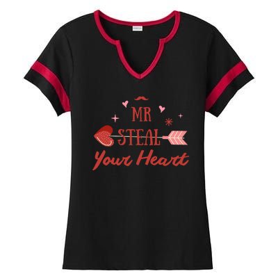 Mr Steal Your Heart Cute Valentine's Day Ladies Halftime Notch Neck Tee