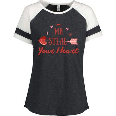 Mr Steal Your Heart Cute Valentine's Day Enza Ladies Jersey Colorblock Tee