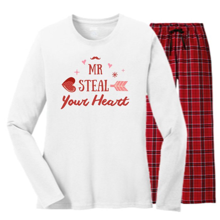 Mr Steal Your Heart Cute Valentine's Day Women's Long Sleeve Flannel Pajama Set 