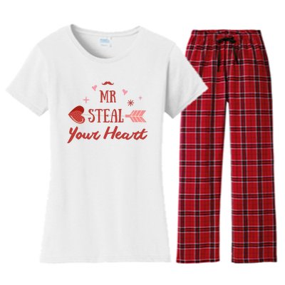 Mr Steal Your Heart Cute Valentine's Day Women's Flannel Pajama Set