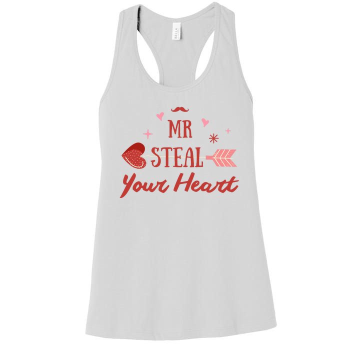 Mr Steal Your Heart Cute Valentine's Day Women's Racerback Tank