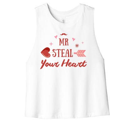 Mr Steal Your Heart Cute Valentine's Day Women's Racerback Cropped Tank