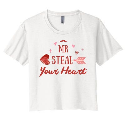 Mr Steal Your Heart Cute Valentine's Day Women's Crop Top Tee