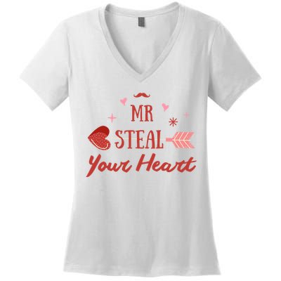 Mr Steal Your Heart Cute Valentine's Day Women's V-Neck T-Shirt