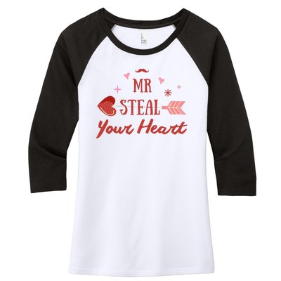 Mr Steal Your Heart Cute Valentine's Day Women's Tri-Blend 3/4-Sleeve Raglan Shirt