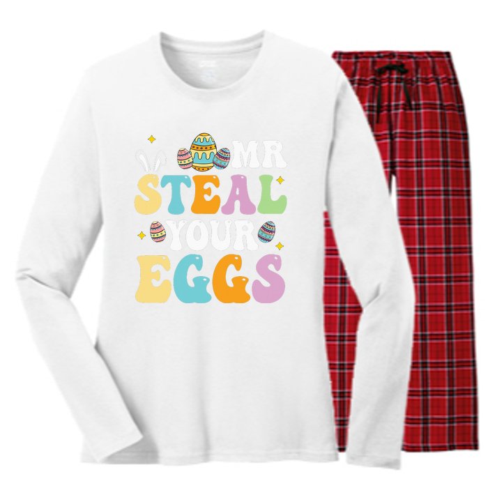 Mr Steal Your Eggs Easter Sunday Funny Easter Women's Long Sleeve Flannel Pajama Set 