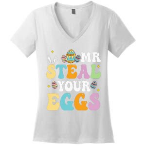 Mr Steal Your Eggs Easter Sunday Funny Easter Women's V-Neck T-Shirt