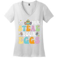 Mr Steal Your Eggs Easter Sunday Funny Easter Women's V-Neck T-Shirt