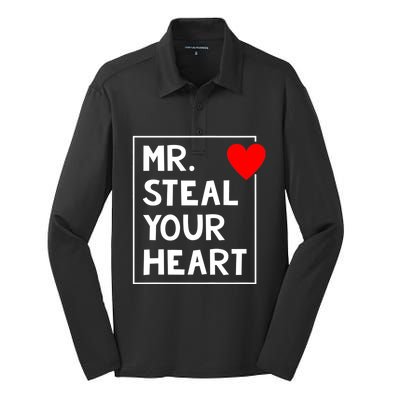 Mr Steal Your Heart Valentines Day Silk Touch Performance Long Sleeve Polo