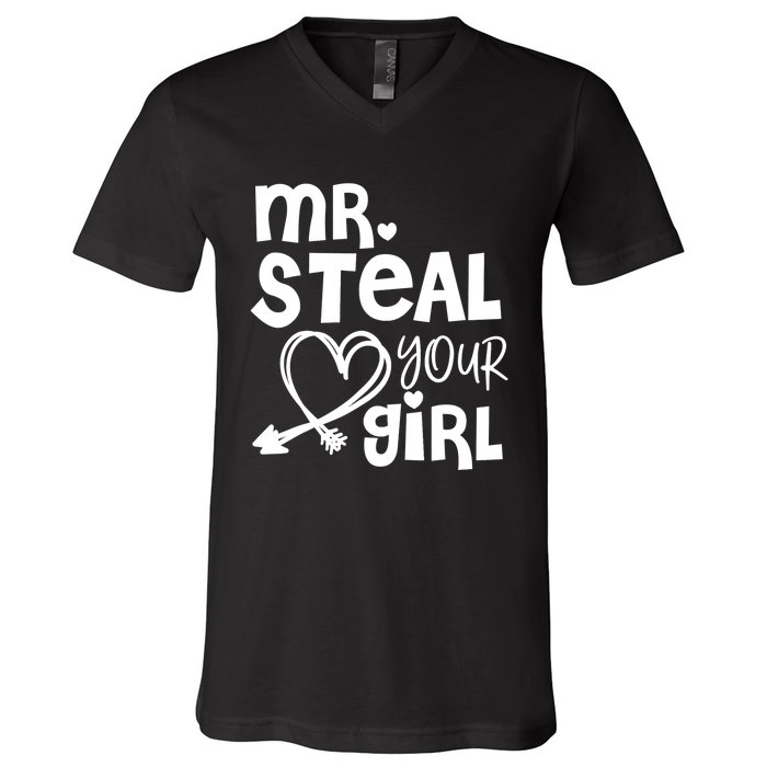 Mr Steal Your Girl Hearts Boy Son Brother Fun Valentines Day V-Neck T-Shirt