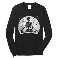 Meditating Skeleton Yoga Lover Halloween Moon Costume Long Sleeve Shirt