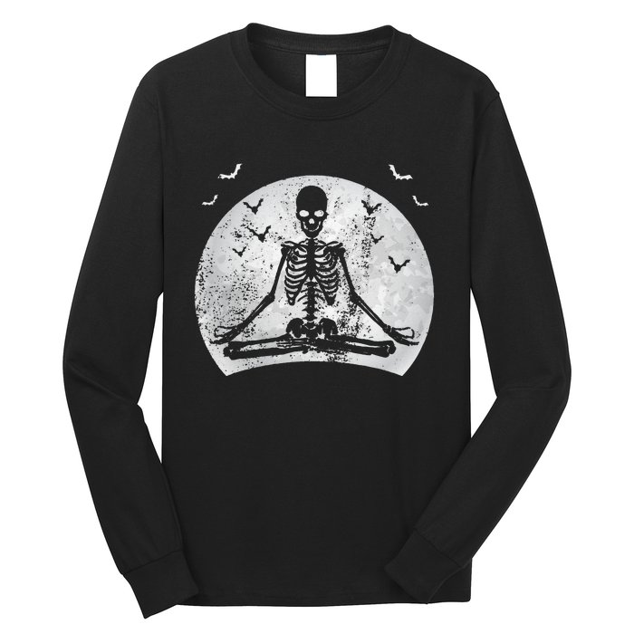 Meditating Skeleton Yoga Lover Halloween Moon Costume Long Sleeve Shirt