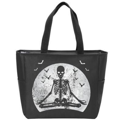 Meditating Skeleton Yoga Lover Halloween Moon Costume Zip Tote Bag