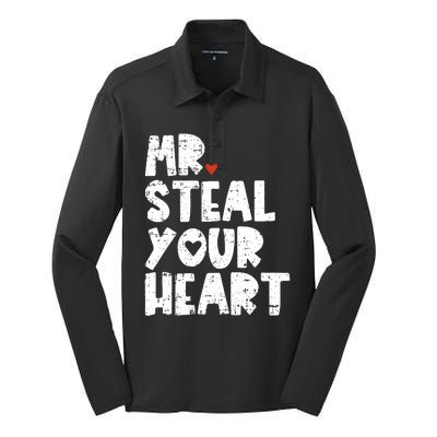 Mr Steal Your Heart Valentines Day Vday Silk Touch Performance Long Sleeve Polo