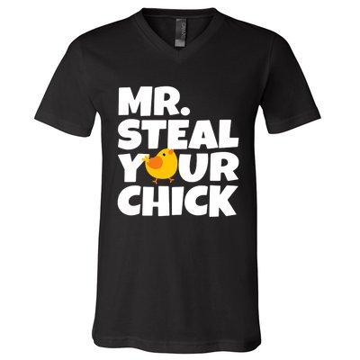 Mr Steal Your Chick Easter Chicken Egg Hunting V-Neck T-Shirt