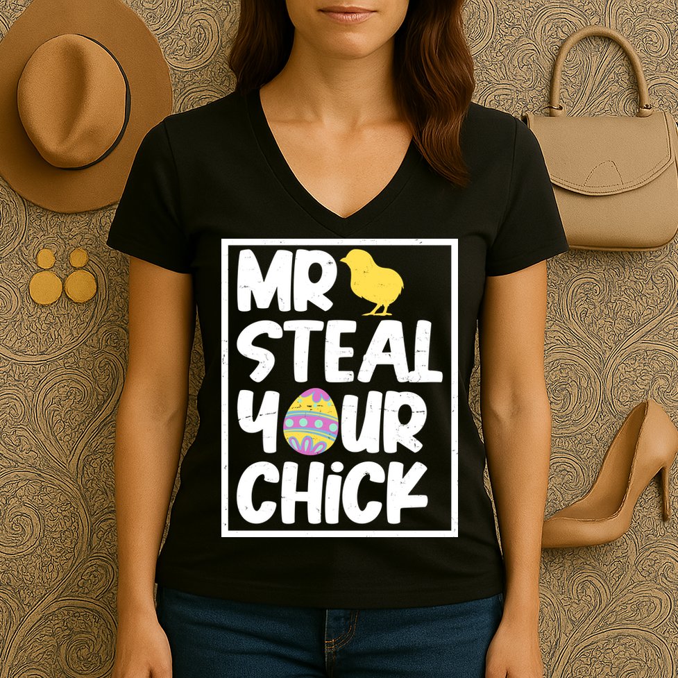 Mr Steal Your Chick Funny Chicken Egg Women's V-Neck T-Shirt