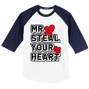 Mr Steal Your Heart Valentines Day Funny V Day Boy Baseball Sleeve Shirt