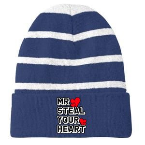 Mr Steal Your Heart Valentines Day Funny V Day Boy Striped Beanie with Solid Band