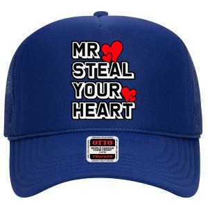 Mr Steal Your Heart Valentines Day Funny V Day Boy High Crown Mesh Back Trucker Hat