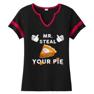 Mr Steal Your Pie Funny Thanksgiving Ladies Halftime Notch Neck Tee