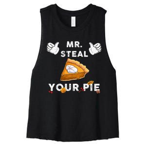 Mr Steal Your Pie Funny Thanksgiving Women's Racerback Cropped Tank