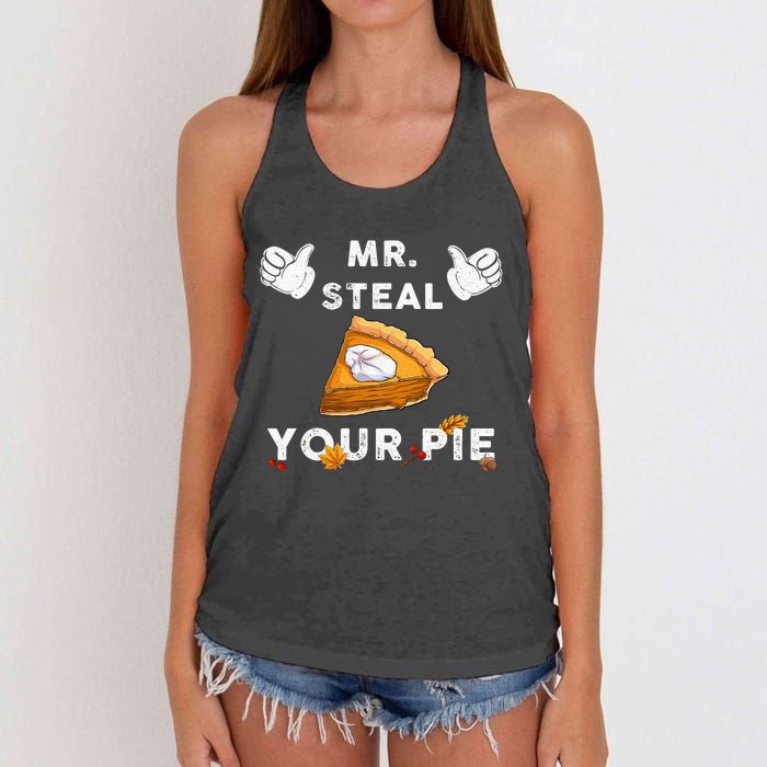 Mr Steal Your Pie Funny Thanksgiving Women's Knotted Racerback Tank