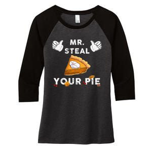 Mr Steal Your Pie Funny Thanksgiving Women's Tri-Blend 3/4-Sleeve Raglan Shirt