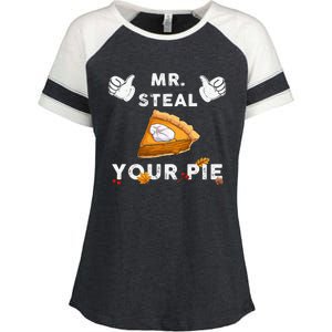 Mr Steal Your Pie Funny Thanksgiving Enza Ladies Jersey Colorblock Tee