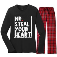 Mr Steal Your Heart Valentines Day Funny Vday Women's Long Sleeve Flannel Pajama Set 