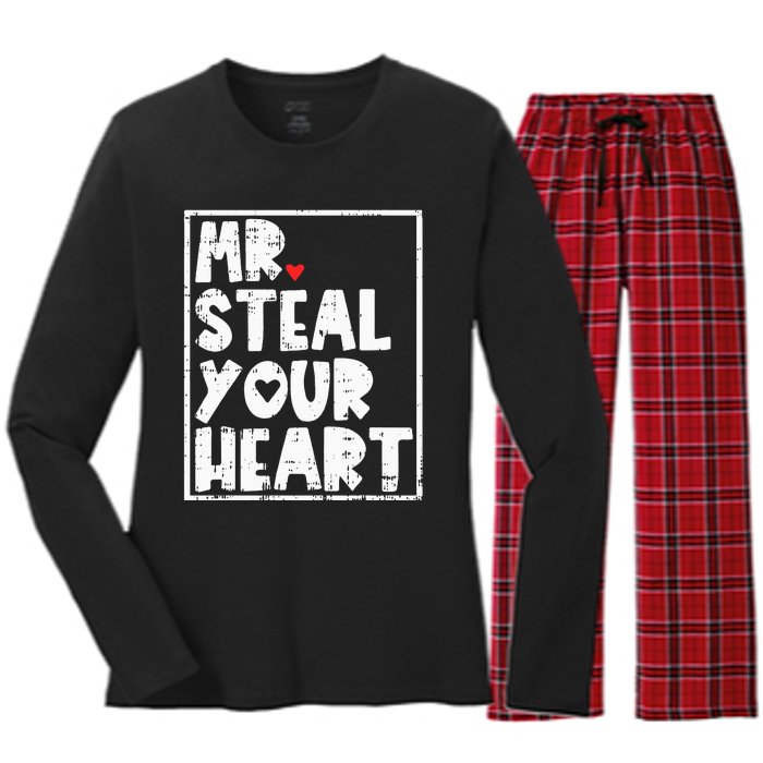 Mr Steal Your Heart Valentines Day Funny Vday Women's Long Sleeve Flannel Pajama Set 