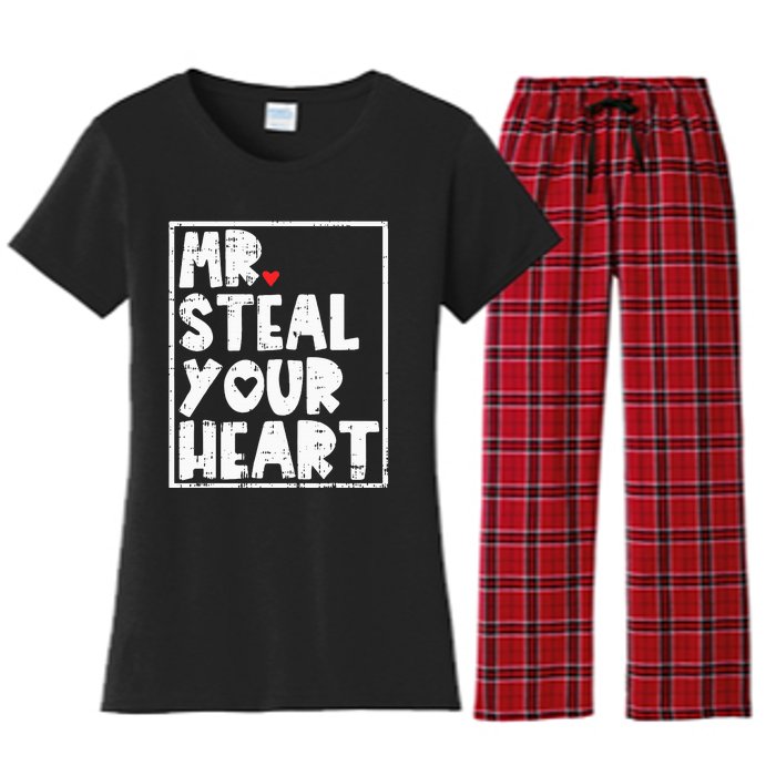 Mr Steal Your Heart Valentines Day Funny Vday Women's Flannel Pajama Set