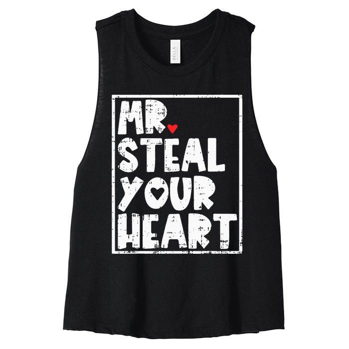 Mr Steal Your Heart Valentines Day Funny Vday Women's Racerback Cropped Tank