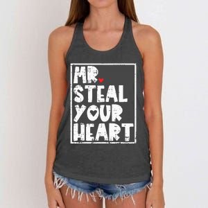 Mr Steal Your Heart Valentines Day Funny Vday Women's Knotted Racerback Tank