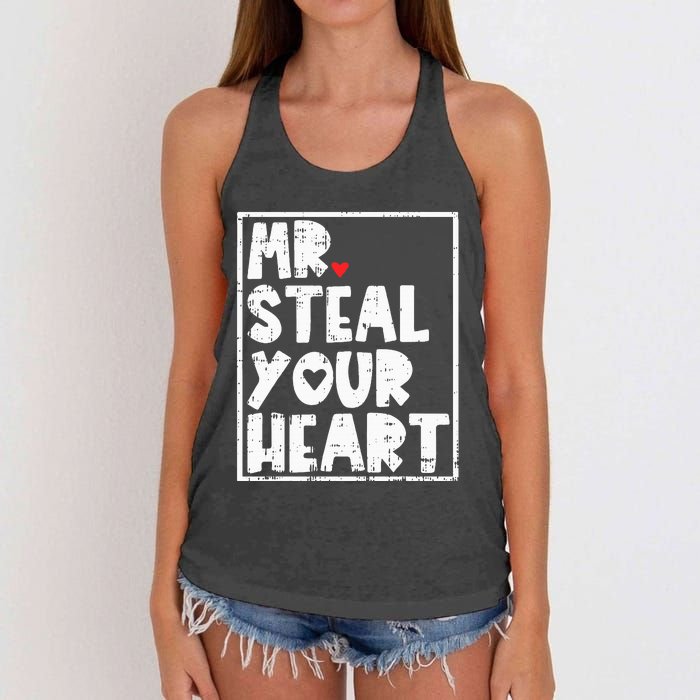 Mr Steal Your Heart Valentines Day Funny Vday Women's Knotted Racerback Tank