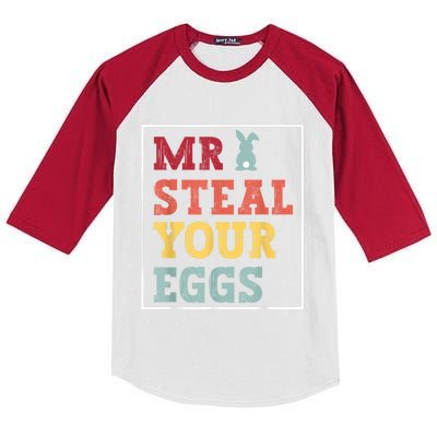 Mr Steal Your Eggs Easter Toddlers Funny Spring Humor Kids Colorblock Raglan Jersey