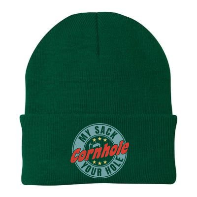 My Sack Your Hole Funny Cornhole Sack Toss Circle Distressed Knit Cap Winter Beanie