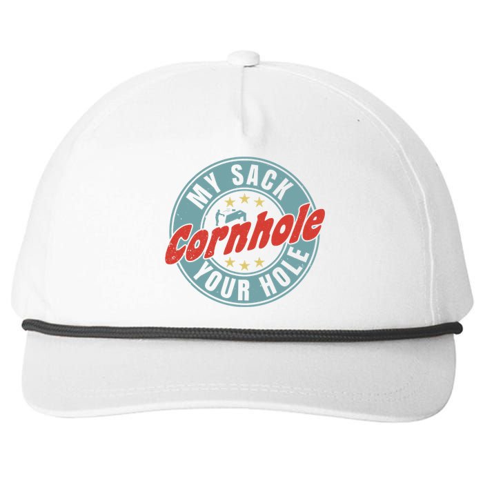 My Sack Your Hole Funny Cornhole Sack Toss Circle Distressed Snapback Five-Panel Rope Hat