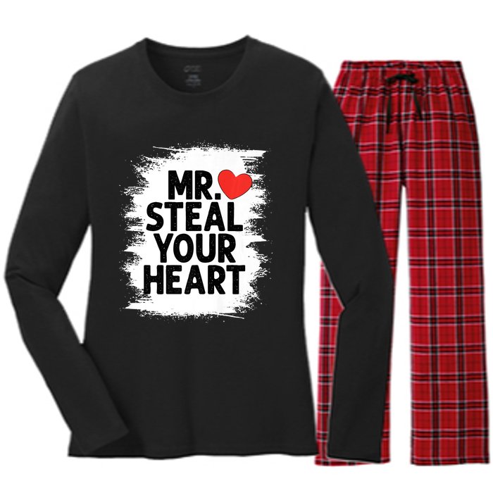 Mr Steal Your Heart Valentines Day Funny Love Women's Long Sleeve Flannel Pajama Set 