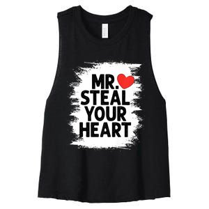 Mr Steal Your Heart Valentines Day Funny Love Women's Racerback Cropped Tank