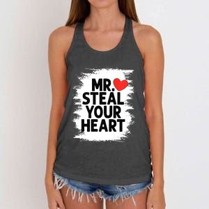 Mr Steal Your Heart Valentines Day Funny Love Women's Knotted Racerback Tank