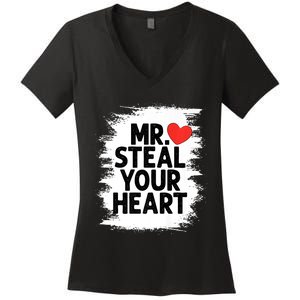 Mr Steal Your Heart Valentines Day Funny Love Women's V-Neck T-Shirt