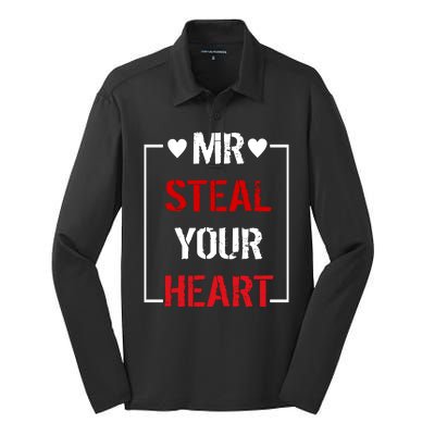 Mr. Steal Your Heart Valentines Day Silk Touch Performance Long Sleeve Polo